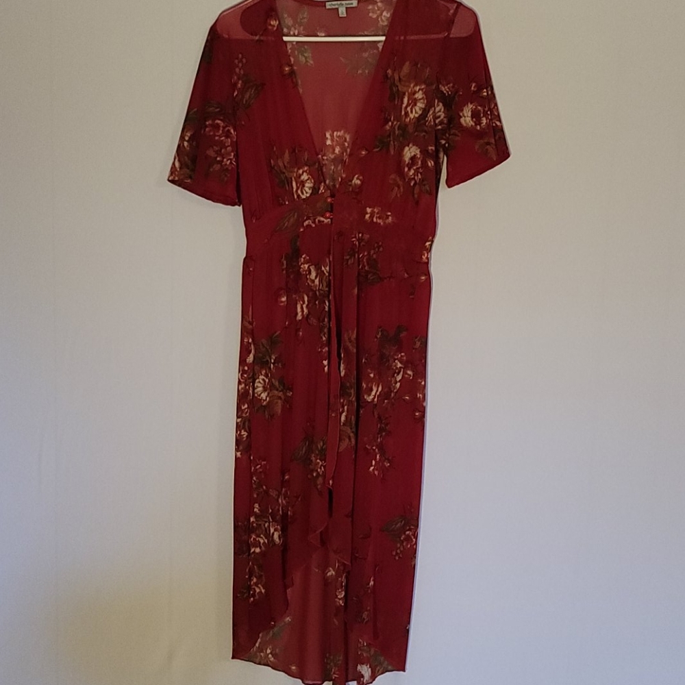 Red and Floral Print Mesh Dress